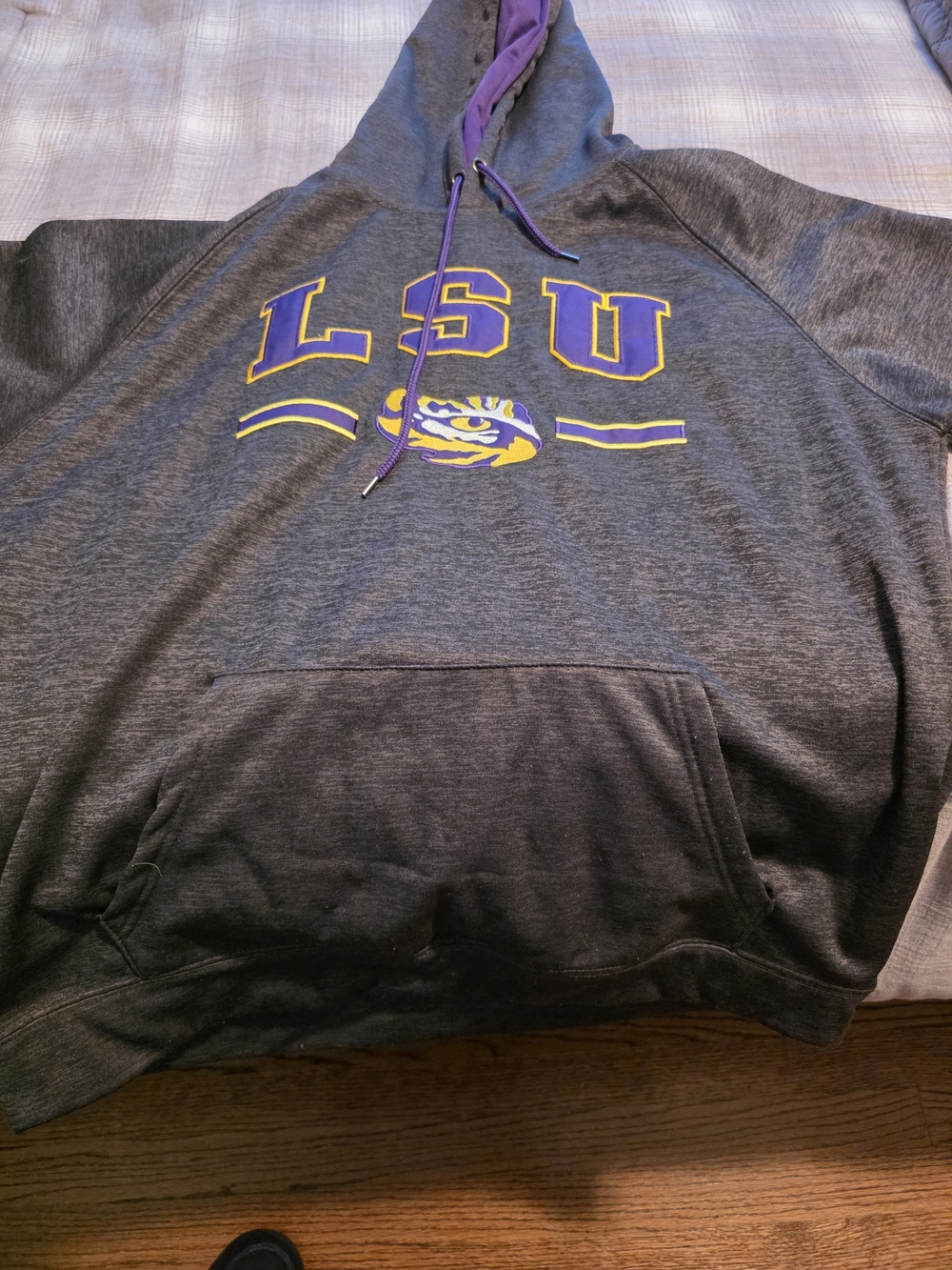 Colosseum Gray LSU Hooded Pullover with Purple & Gold Logo
